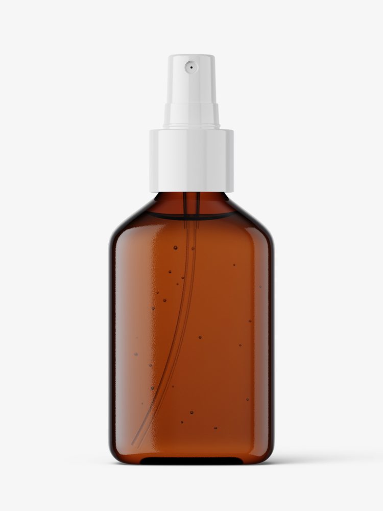 Square bottle with atomizer mockup / amber