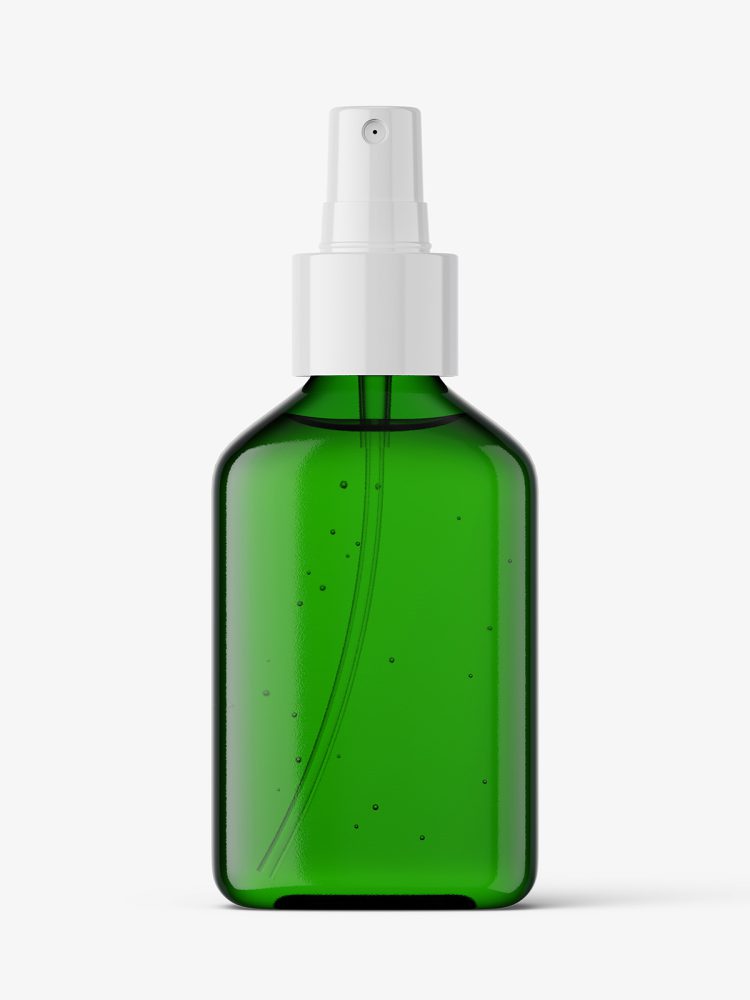 Square bottle with atomizer mockup / green