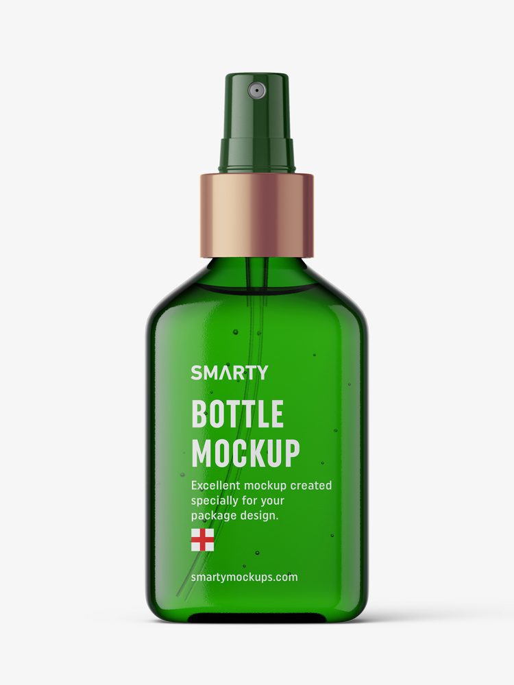 Square bottle with atomizer mockup / green