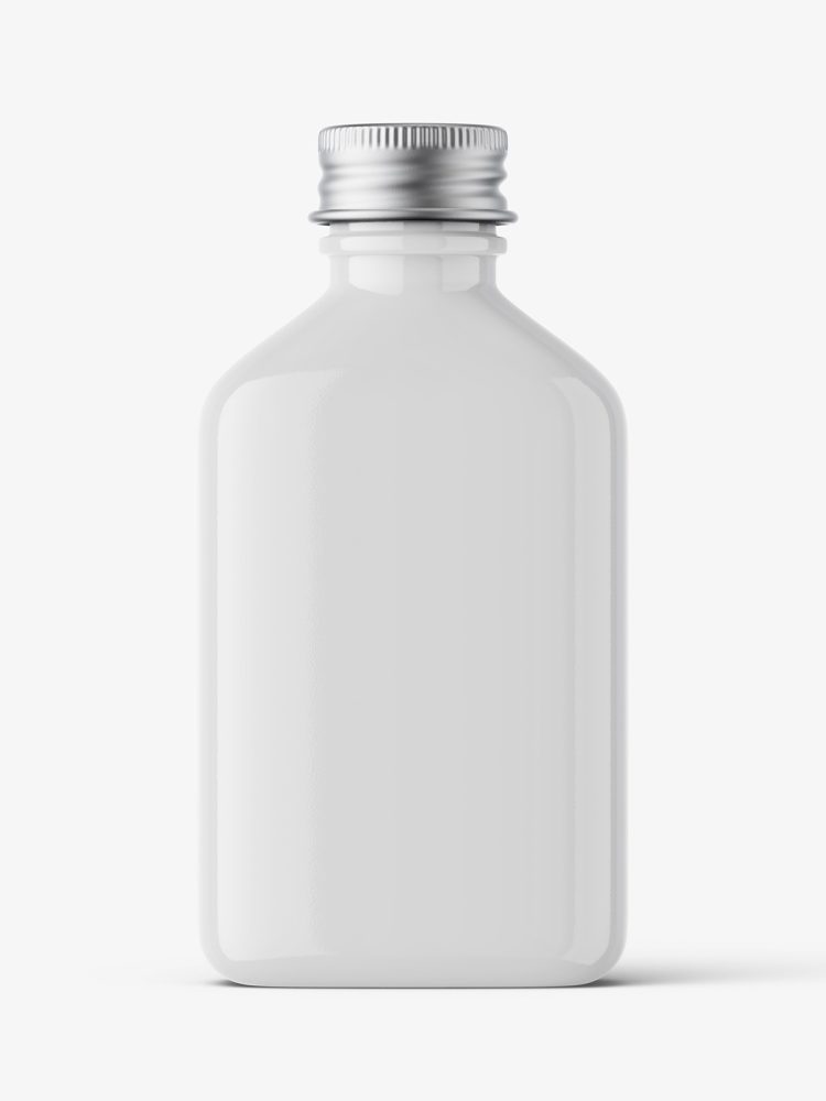 Square bottle with silver cap mockup