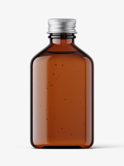 Square bottle with silver cap mockup / amber