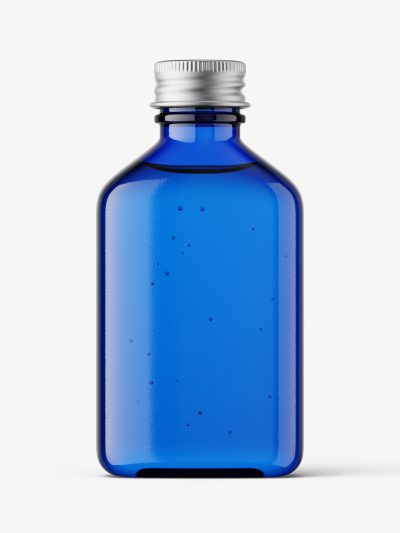 Square bottle with silver cap mockup / blue