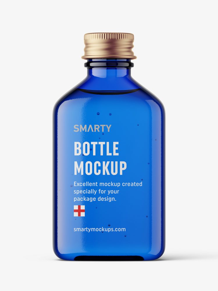 Square bottle with silver cap mockup / blue