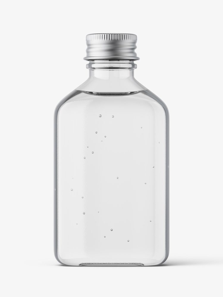 Square bottle with silver cap mockup / clear