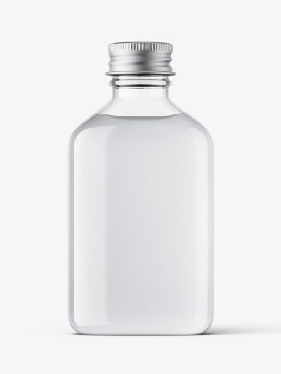 Square bottle with silver cap mockup / gel