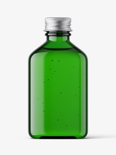 Square bottle with silver cap mockup / green