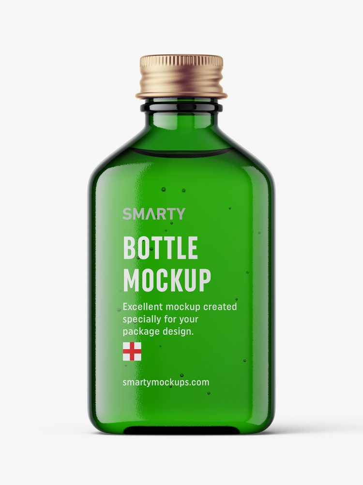 Square bottle with silver cap mockup / green