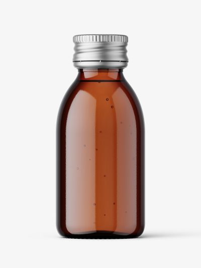 Syrup bottle mockup with silver cap / amber