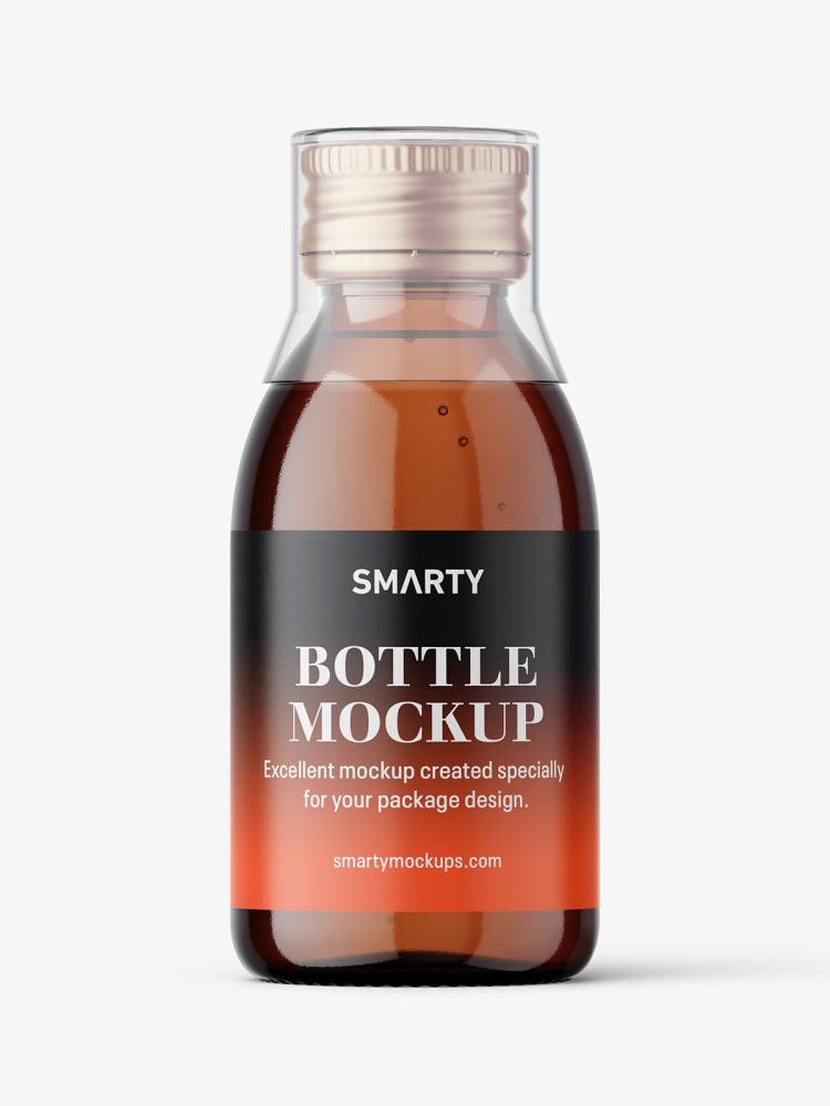 Download Syrup bottle mockup with silver cap / amber - Smarty Mockups