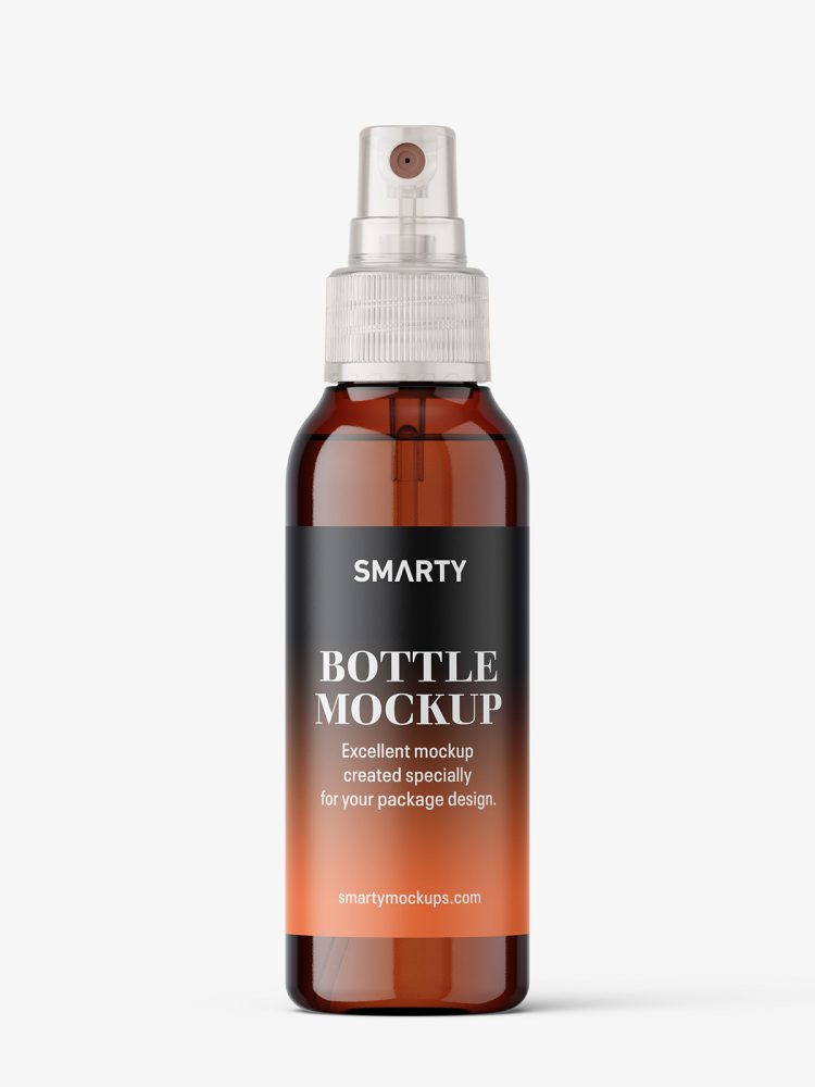 Bottle with transparent spray mockup / amber