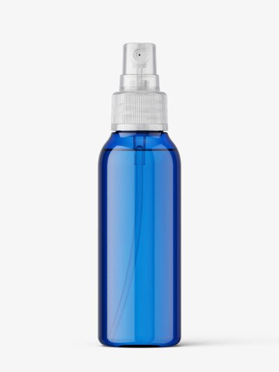 Bottle with transparent spray mockup / blue