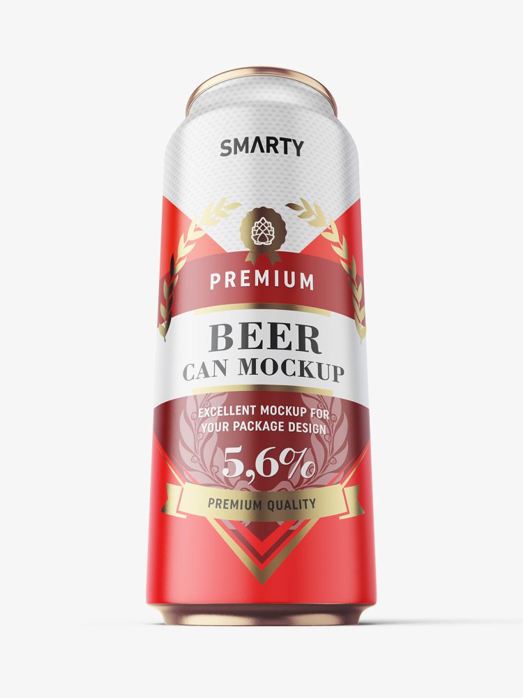 Heroic shot of matt beer can mockup / 500 ml