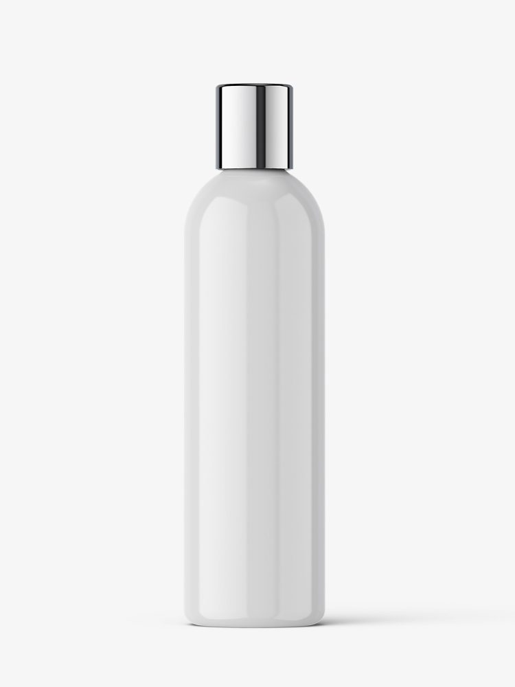 Cosmetic bottle with silver cap / glossy