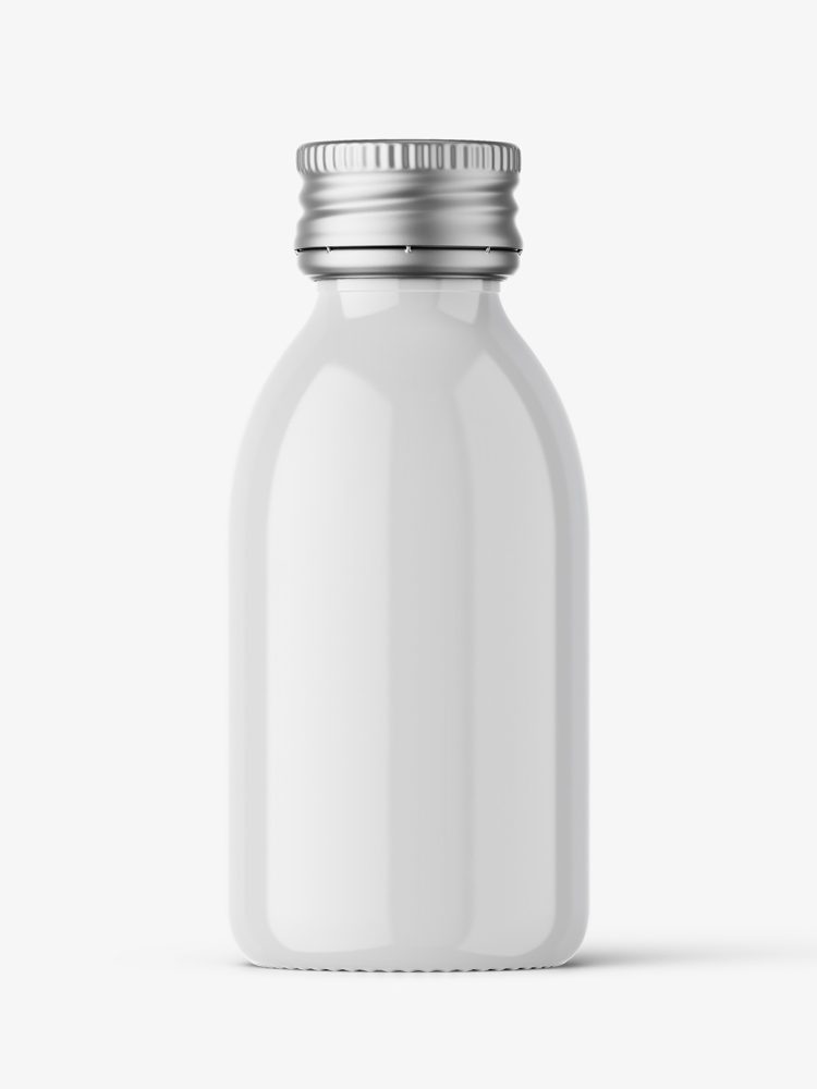 Syrup bottle mockup with silver cap / glossy