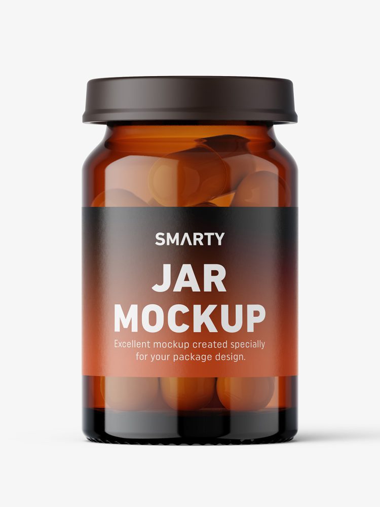 Small jar with capsules mockup / amber
