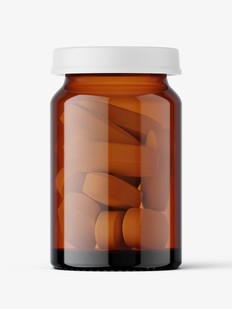 Small jar with pills mockup / amber