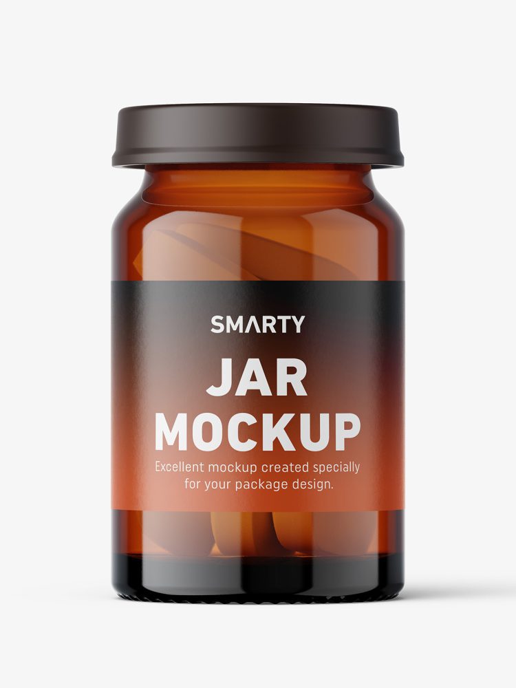 Small jar with pills mockup / amber