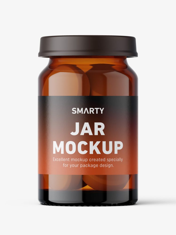 Small jar with tablets mockup / amber