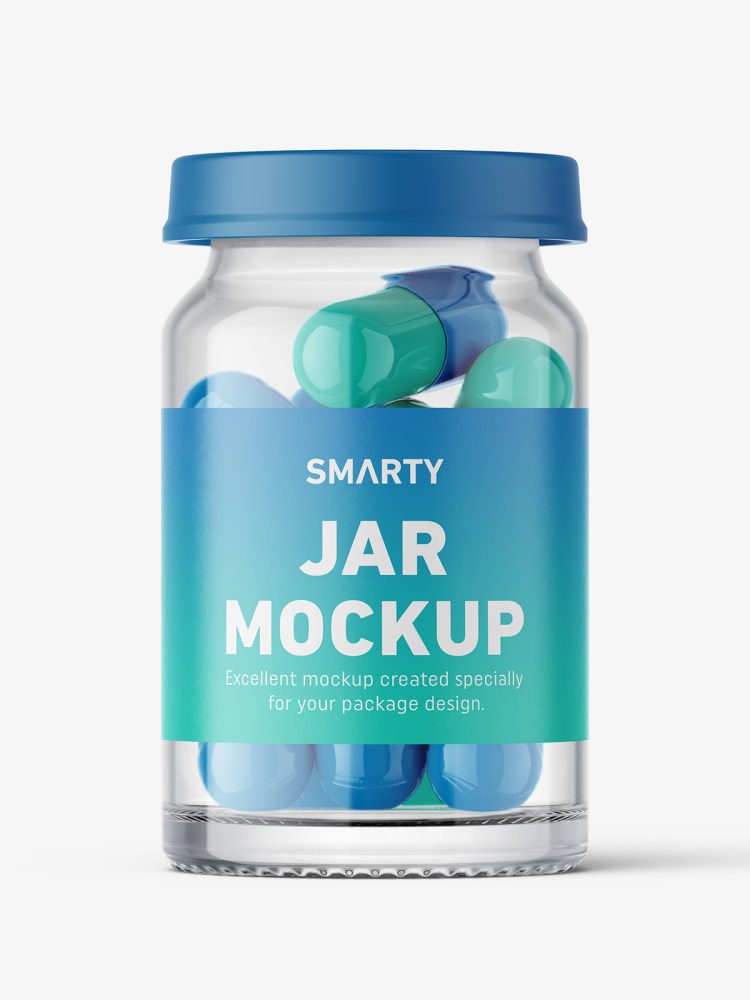 Small jar with capsules mockup