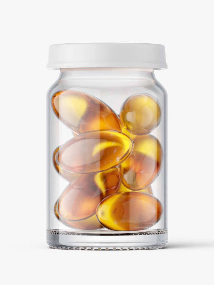 Small jar with fish oil capsules mockup