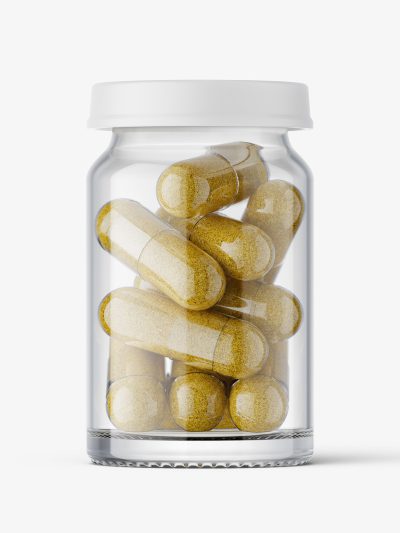 Small jar with herbal capsules mockup