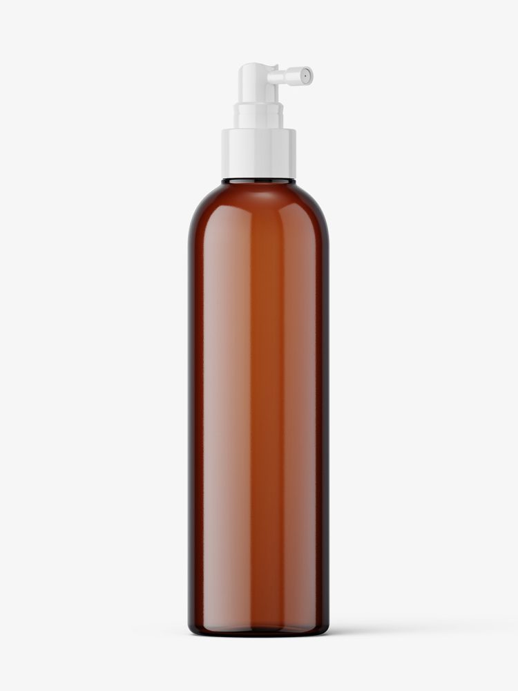 Amber bottle with pump dispenser mockup