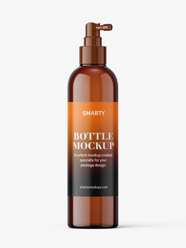 Amber bottle with pump dispenser mockup