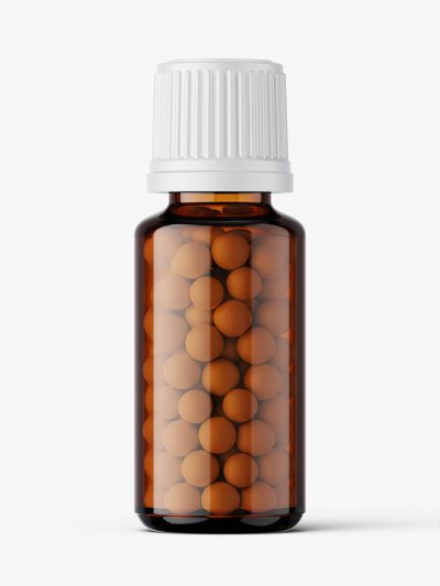 Amber bottle with pills mockup / 15 ml