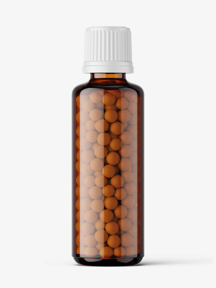 Amber bottle with pills mockup / 50 ml