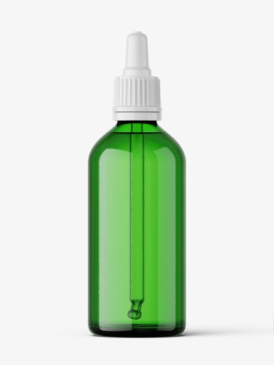 Green dropper bottle mockup / 100 ml