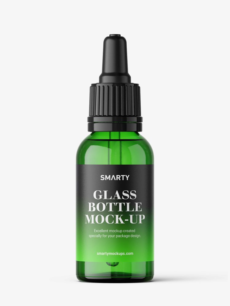 Green dropper bottle mockup / 30 ml
