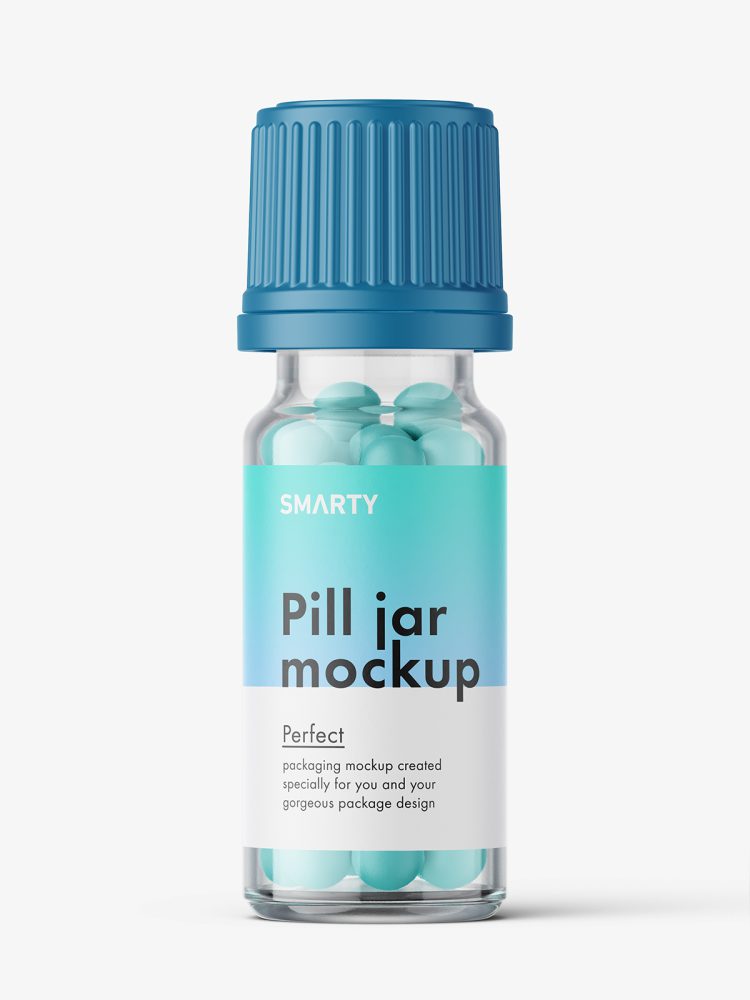 Clear bottle with pills mockup / 10 ml