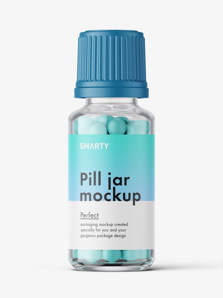 Clear bottle with pills mockup / 15 ml