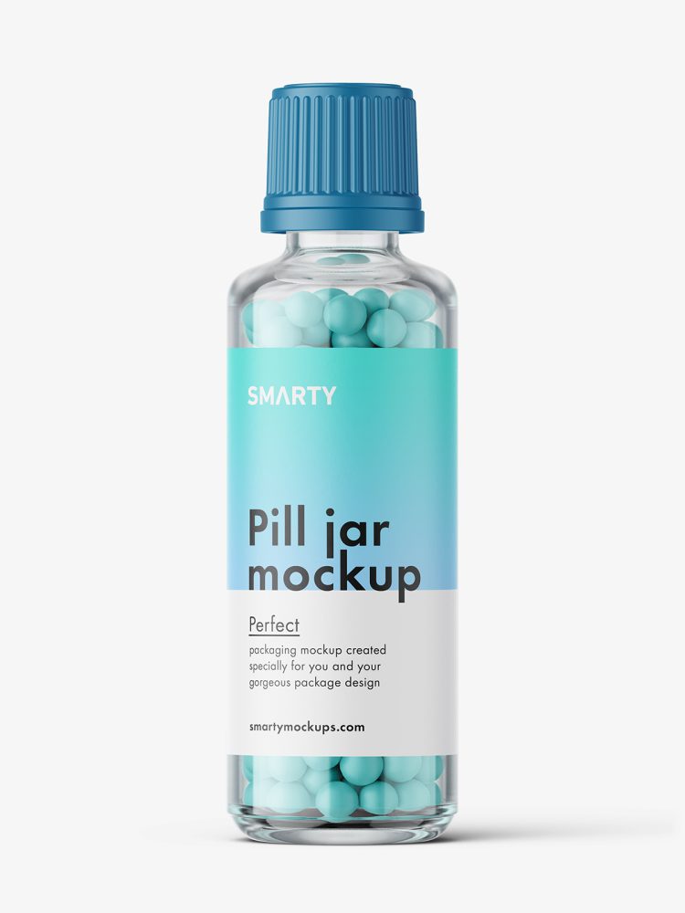 Clear bottle with pills mockup / 50 ml