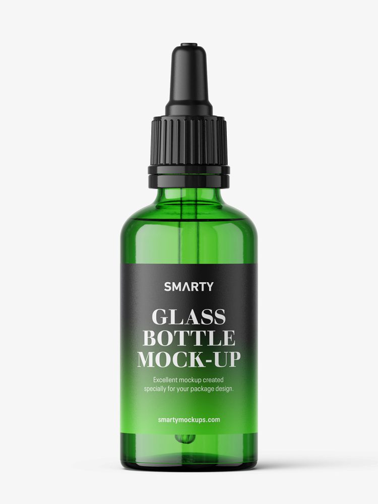 Green dropper bottle mockup / 50 ml