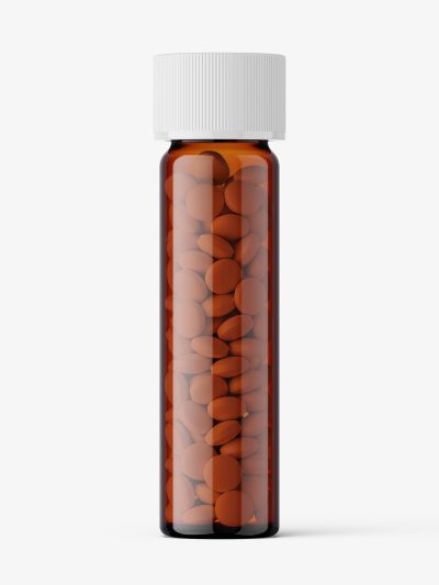 Amber bottle with herbal pills mockup