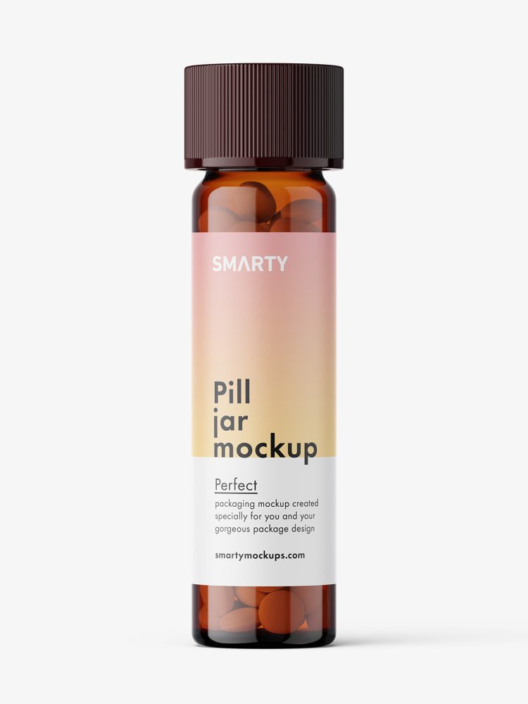 Amber bottle with herbal pills mockup