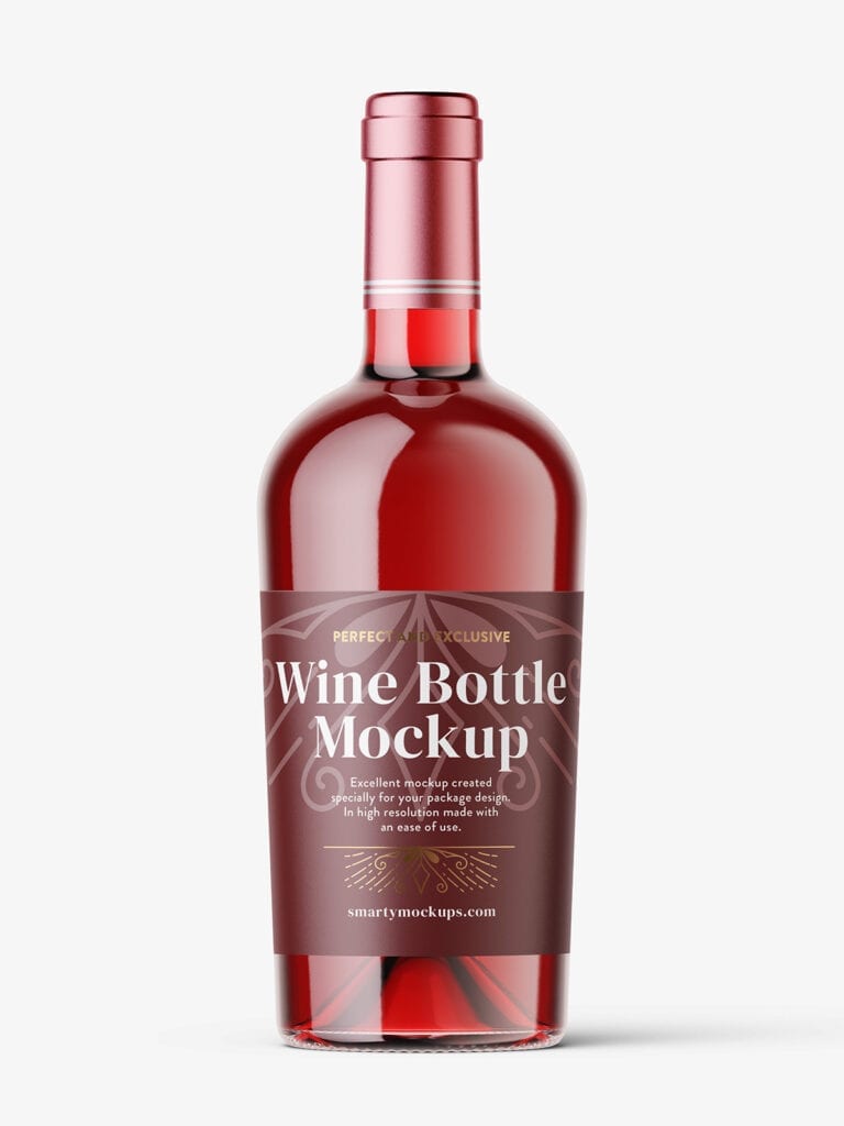 Red wine in clear bottle mockup Smarty Mockups