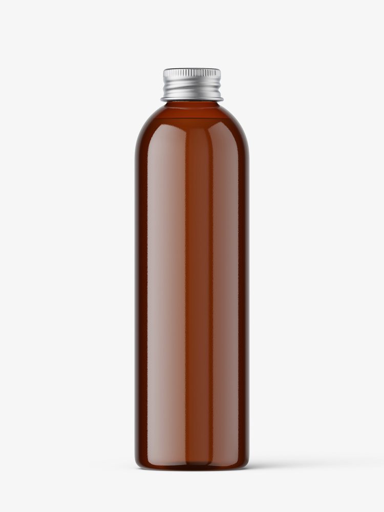 Bottle with aluminium screw cap mockup / amber