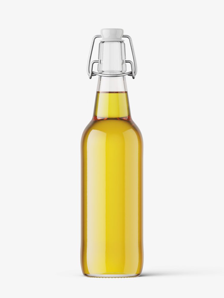 Clear beer bottle with swing top cap mockup