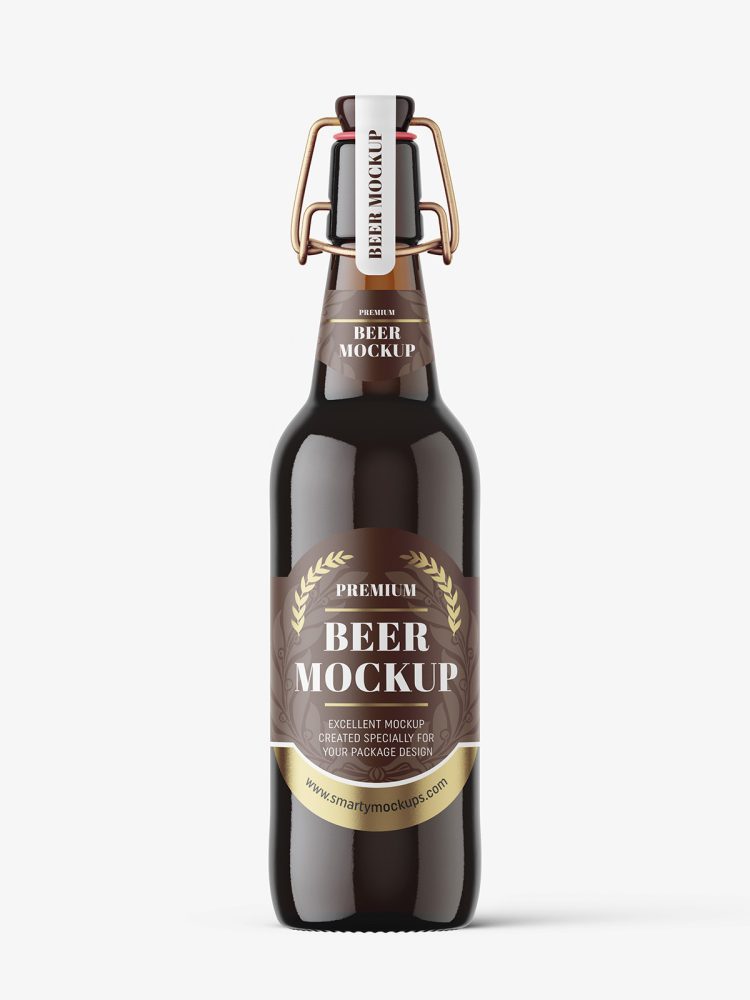 Dark beer bottle with swing top cap mockup