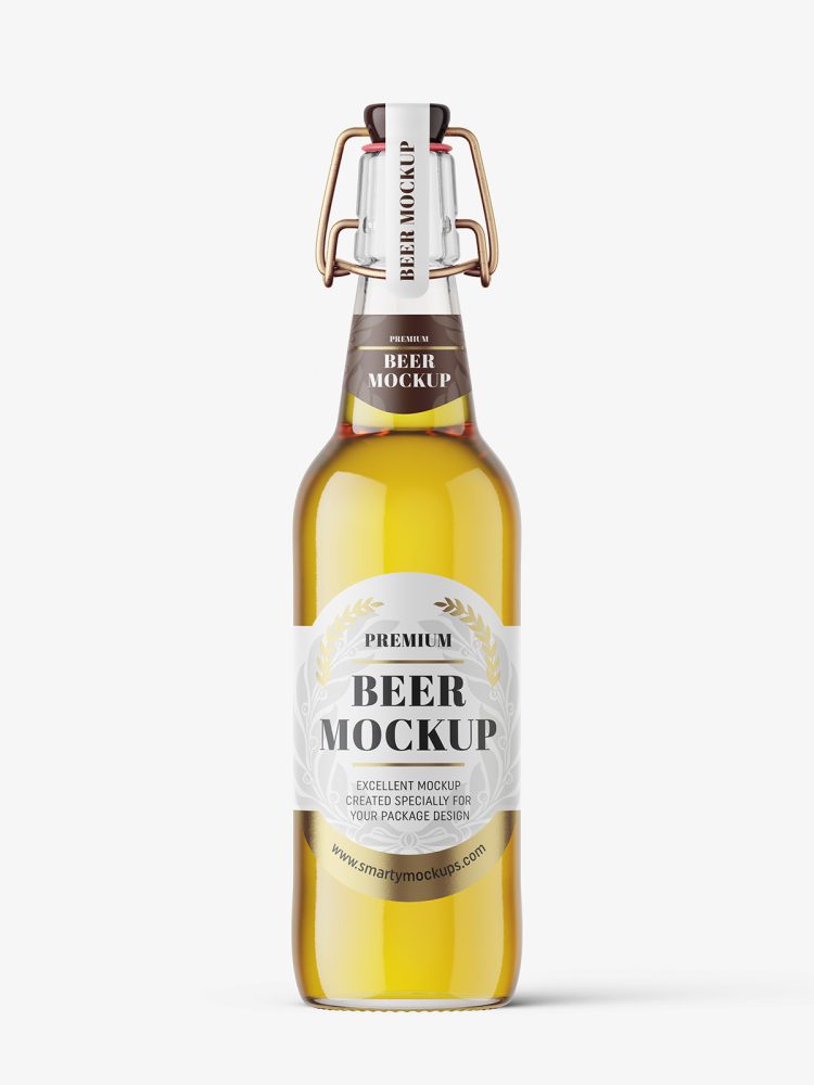 Clear beer bottle with swing top cap mockup