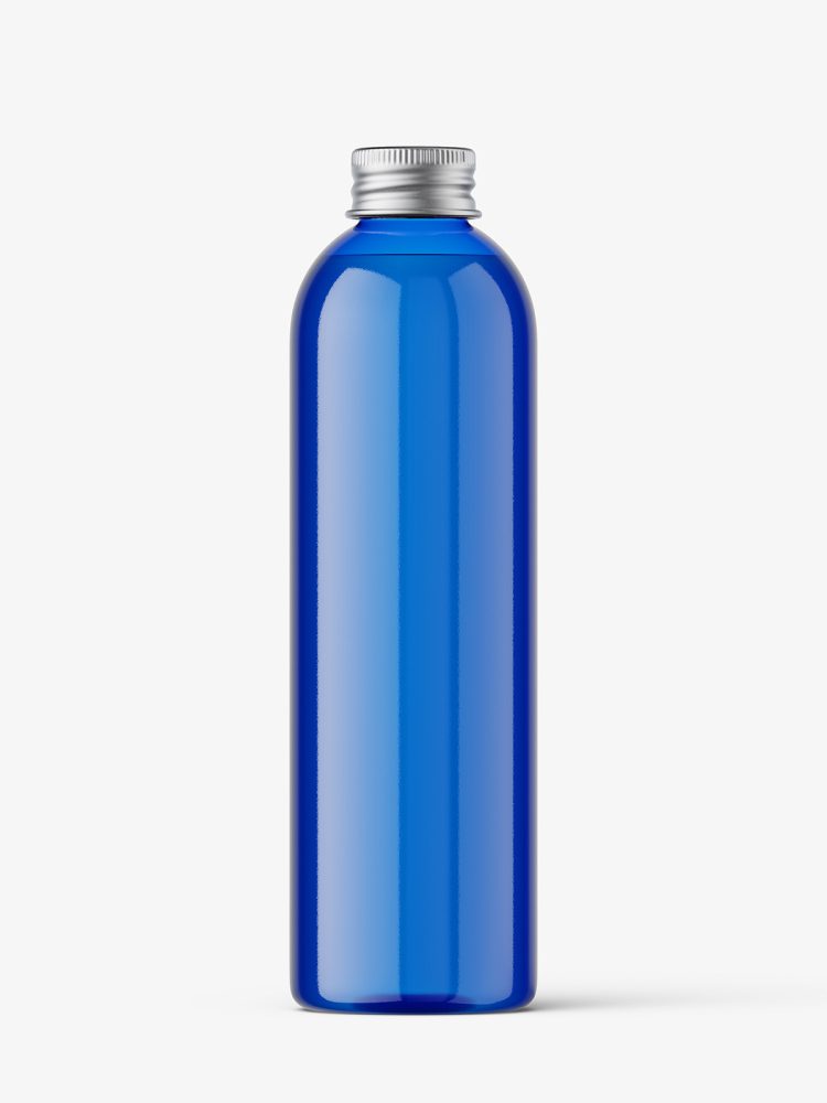 Bottle with aluminium screw cap mockup / blue