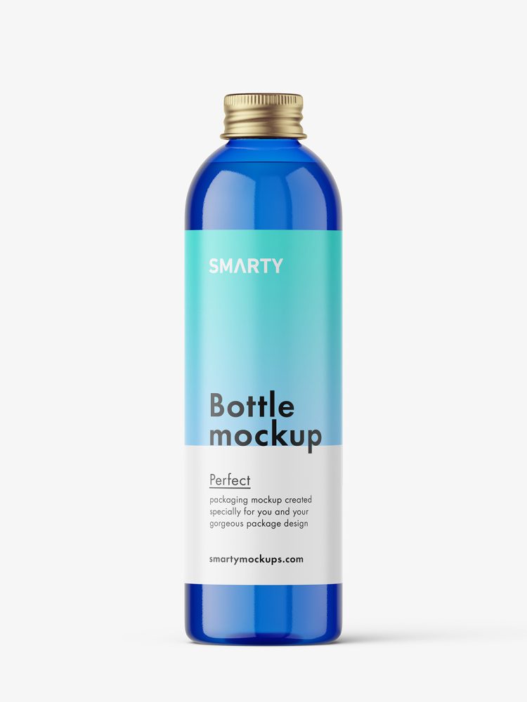 Bottle with aluminium screw cap mockup / blue