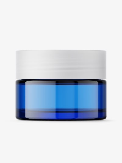 Cosmetic glass jar mockup / blue