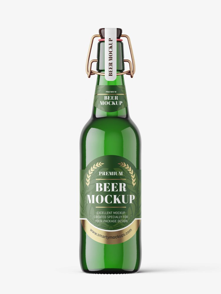 Green beer bottle with swing top cap mockup