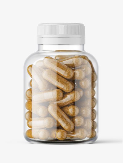 Jar with herbal capsules mockup