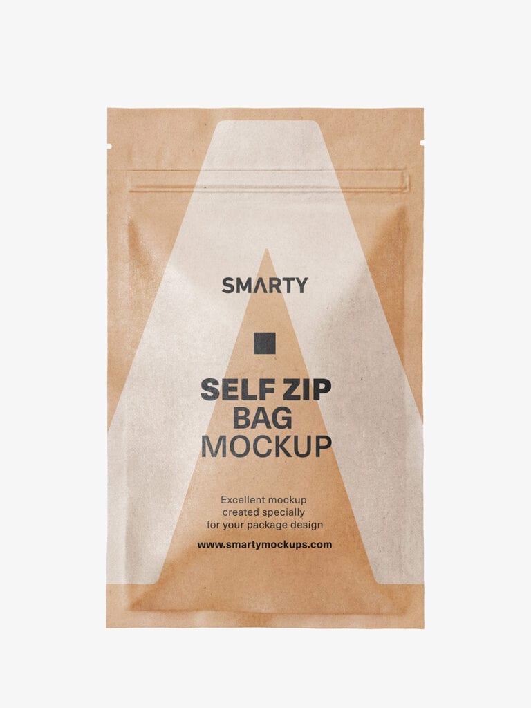 Self zip foil bag mockup / kraft paper - Smarty Mockups