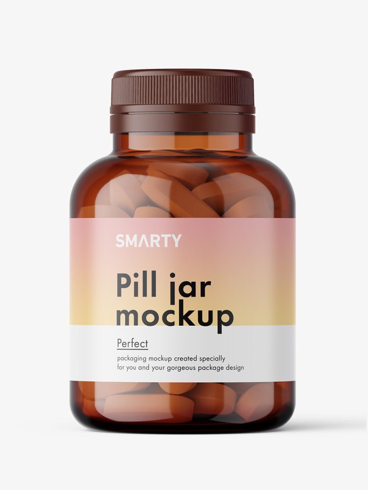 Jar with pills mockup / amber