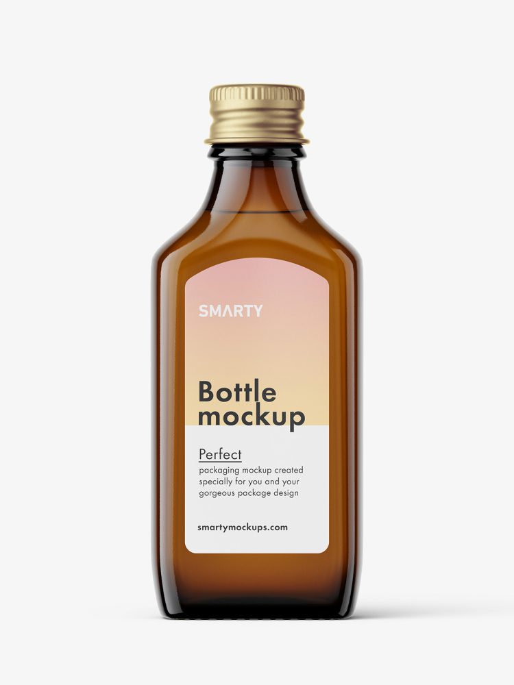 Rectangle bottle with silver cap mockup / amber